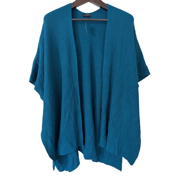 The Limited Sweaters - The‎ Limited Teal Blue Ribbed Knit Poncho Wrap One Size Wool Blend NWT